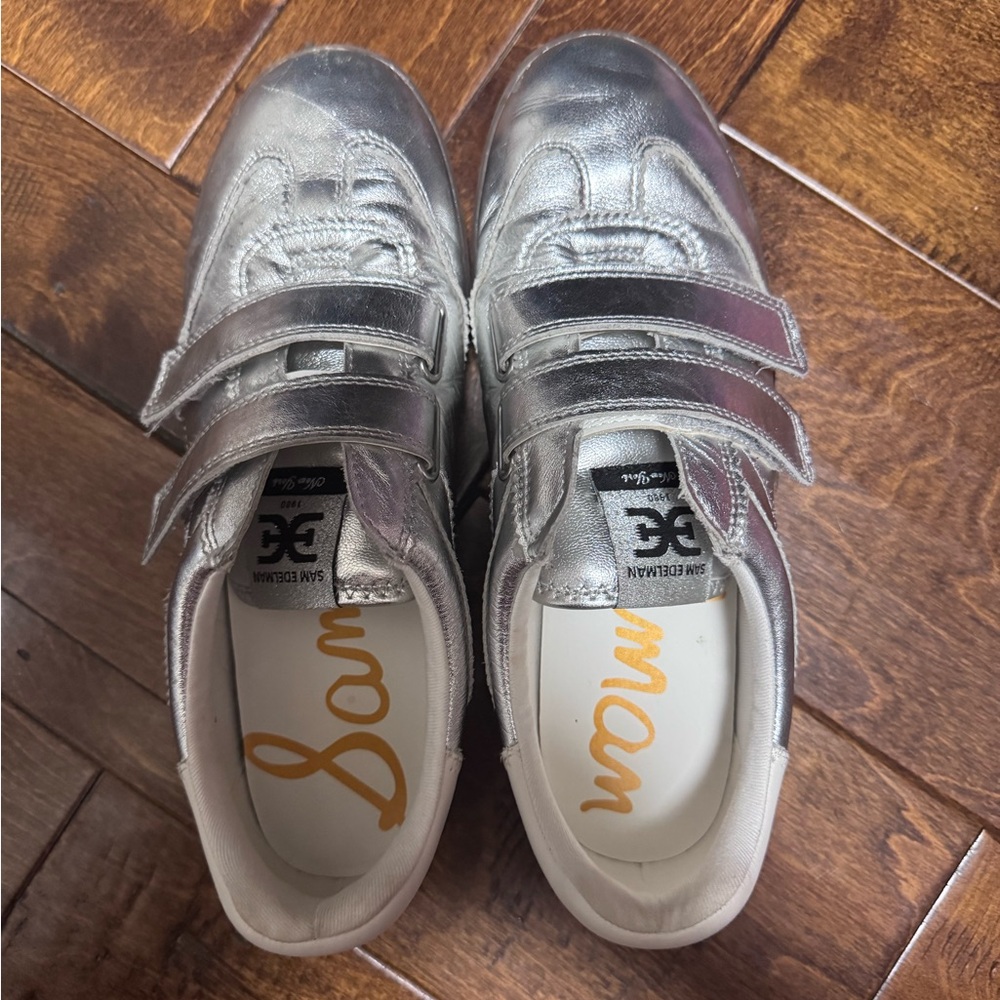 Sam Edelman Metallic Silver Velcro Sneakers